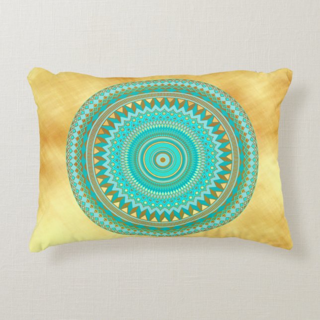 Mandala Iris Blue Brown Gold Decorative Cushion (Front)