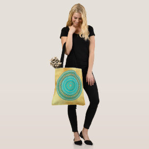 Mandala Iris blue brown gold Tote Bag