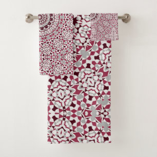 Mandala is burgundy-grey bath towel set
