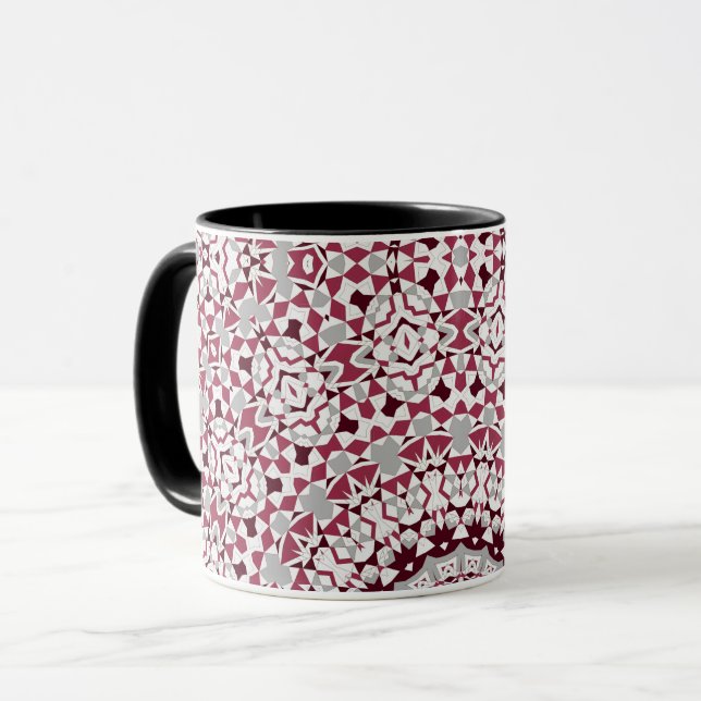 Mandala is burgundy-grey mug (Front Left)
