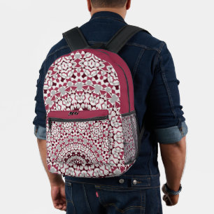 Mandala is burgundy-grey printed backpack