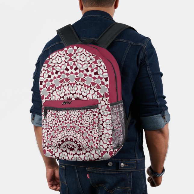 Mandala is burgundy-grey printed backpack (Insitu (Model))
