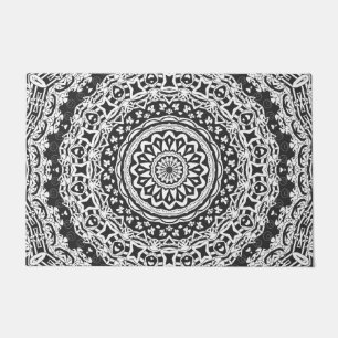 Mandala, kaleidoscope, black and white, ornament doormat