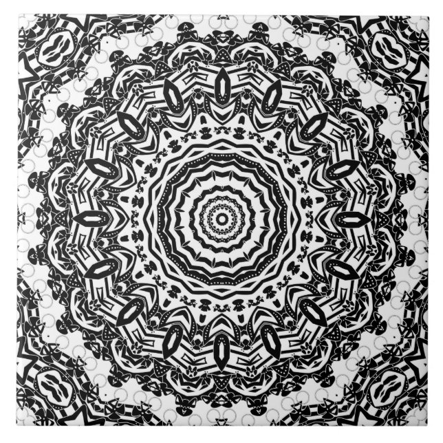 Mandala, kaleidoscope, black and white, ornament tile (Front)