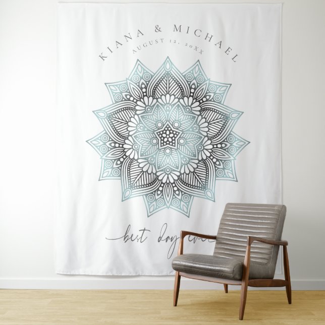 Mandala Lace Wedding Best Day Ever Lt. Blue ID968  Tapestry (In Situ)