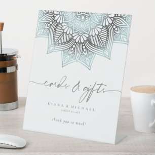 Mandala Lace Wedding Cards & Gifts Lt. Blue ID968 Pedestal Sign