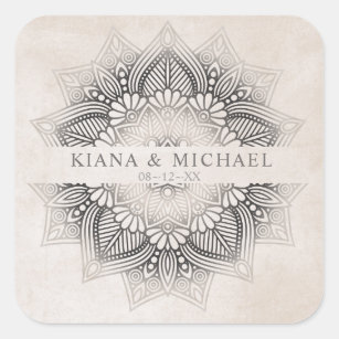 Mandala Lace Wedding Favours Neutrals ID478 Square Sticker