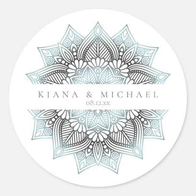 Mandala Lace Wedding Lt. Blue ID968  Classic Round Sticker (Front)
