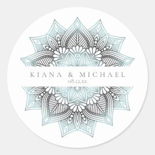 Mandala Lace Wedding Lt. Blue ID968  Classic Round Sticker
