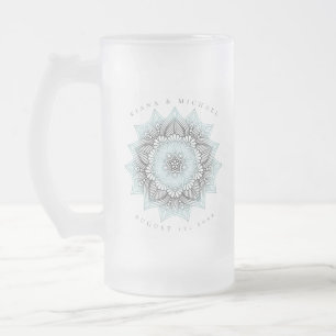 Mandala Lace Wedding Lt. Blue ID968  Frosted Glass Beer Mug