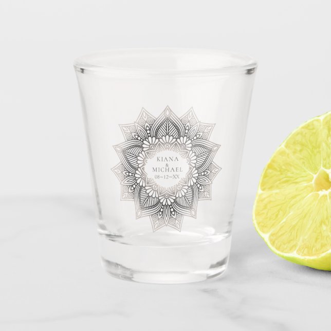Mandala Lace Wedding Neutrals ID478 Shot Glass (Front)