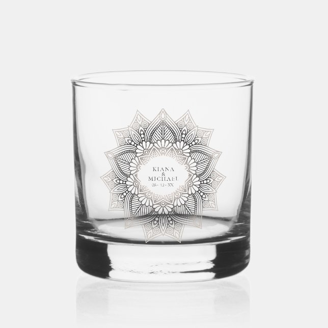Mandala Lace Wedding Neutrals ID478 Whiskey Glass (Front)
