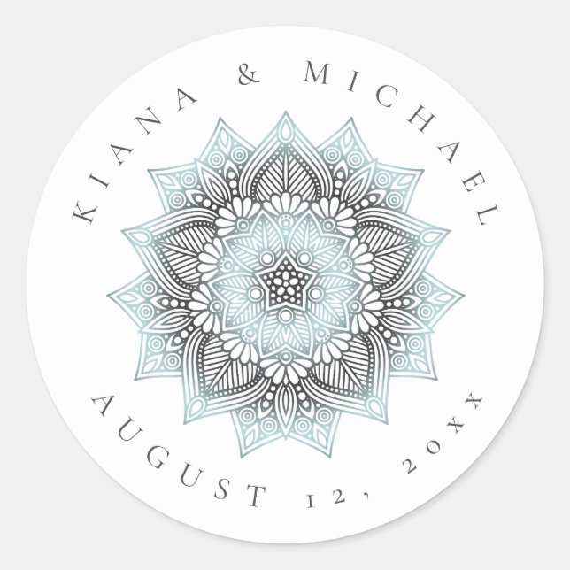 Mandala Lace Wedding Thank You Lt. Blue ID968  Classic Round Sticker (Front)