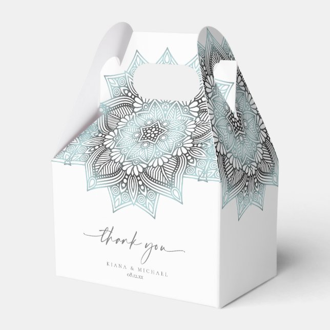 Mandala Lace Wedding Thank You Lt. Blue ID968 Favour Box (Front Side)