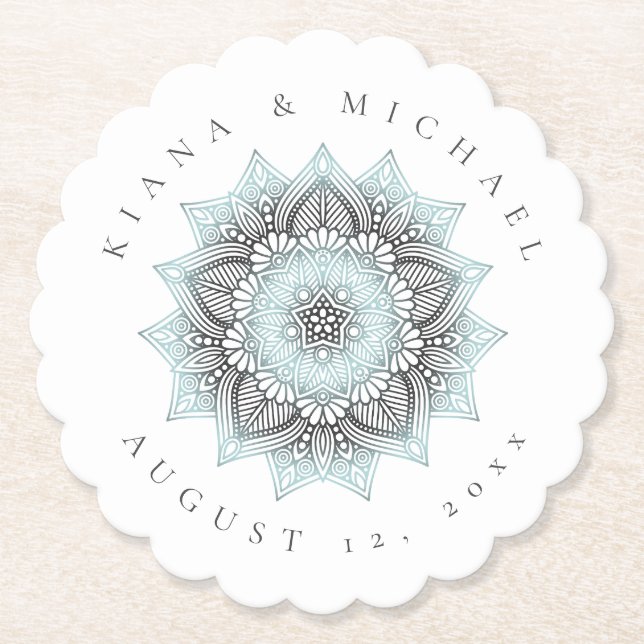 Mandala Lace Wedding Thank You Lt. Blue ID968  Paper Coaster (Front)