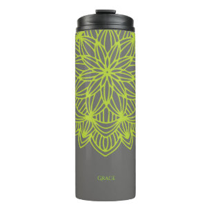 Mandala Lime Green Grey Personalised Elegant Thermal Tumbler