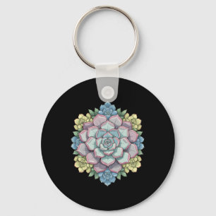 Mandala Lotus Buddha Zen Art Botanical Succulent F Key Ring