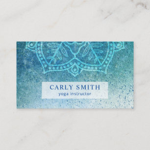 Mandala Lotus Flower Blue Teal Watercolor Business Card