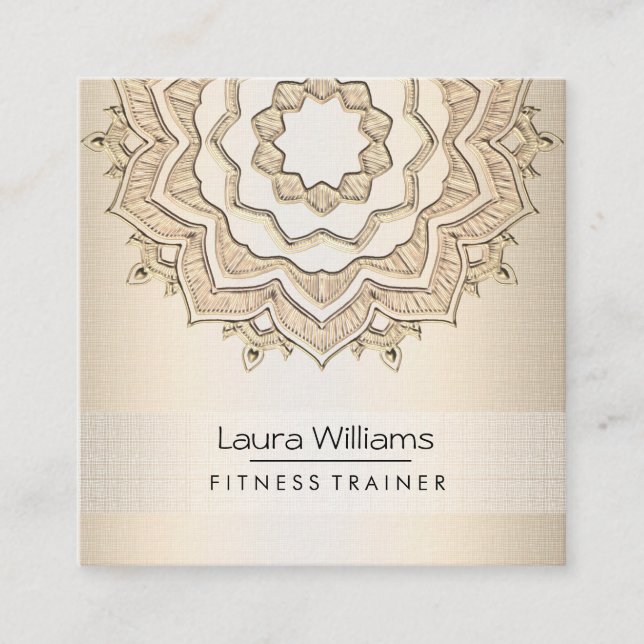 Mandala  Lotus Flower Gold Yoga Instructor Fitness Square Business Card (Front)