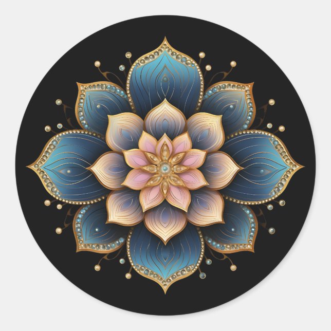 Mandala Lotus Flower with Sparkling Crystals Classic Round Sticker (Front)