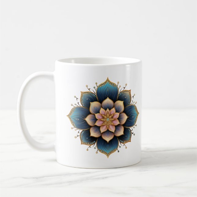 Mandala Lotus Flower with Sparkling Crystals Coffee Mug (Left)