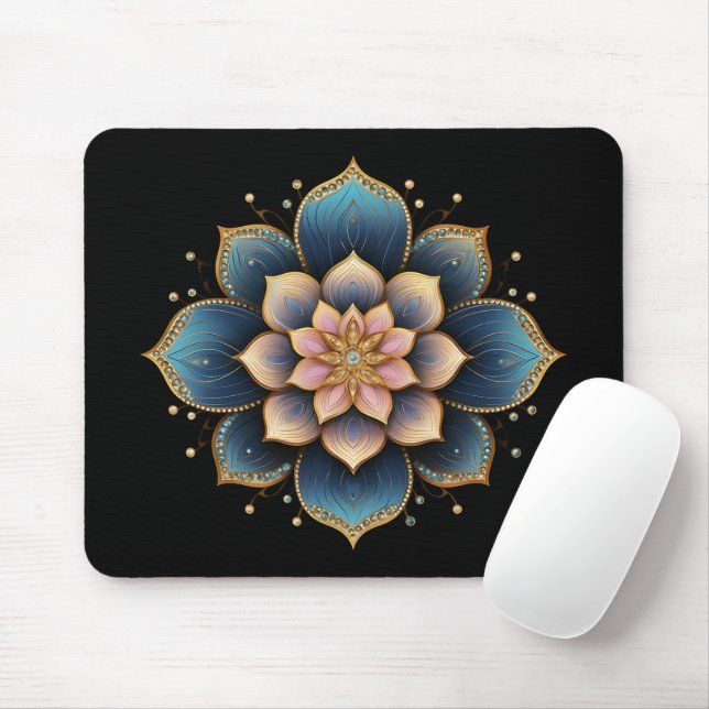 Mandala Lotus Flower with Sparkling Crystals Mouse Mat (With Mouse)