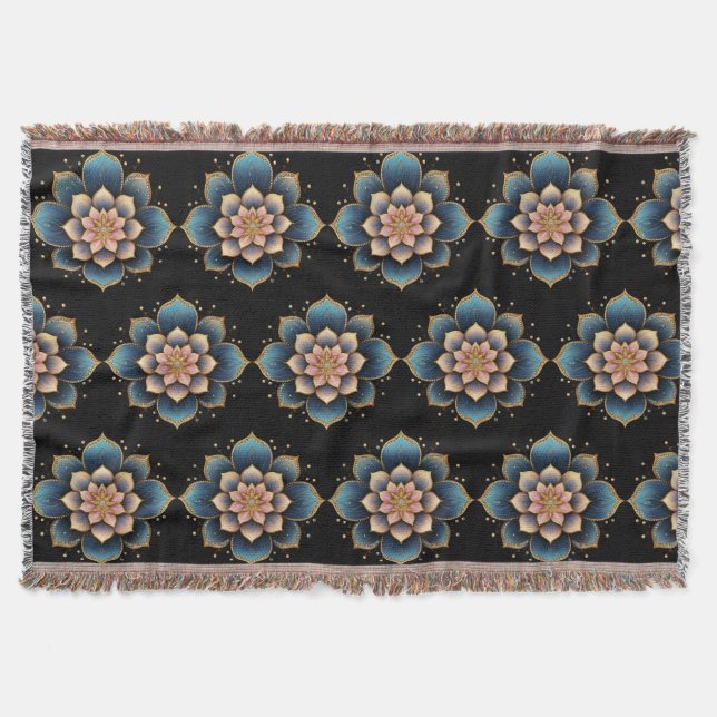 Mandala Lotus Flower with Sparkling Crystals Throw Blanket (Front)