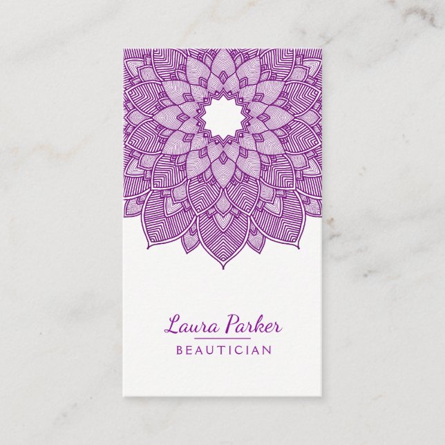 Mandala Lotus Flower Yoga  Meditation Purple Business Card (Front)