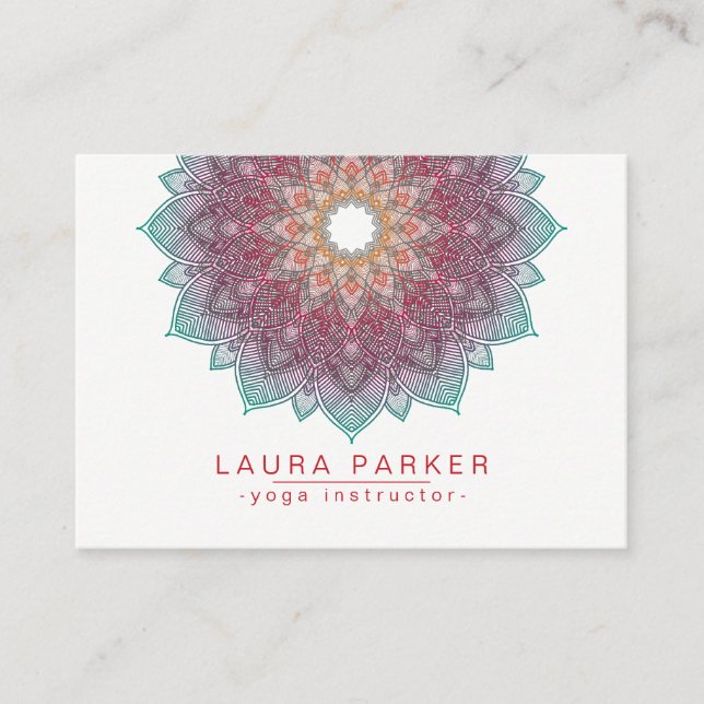 Mandala Lotus Flower Yoga Pink Green Holistic Business Card (Front)