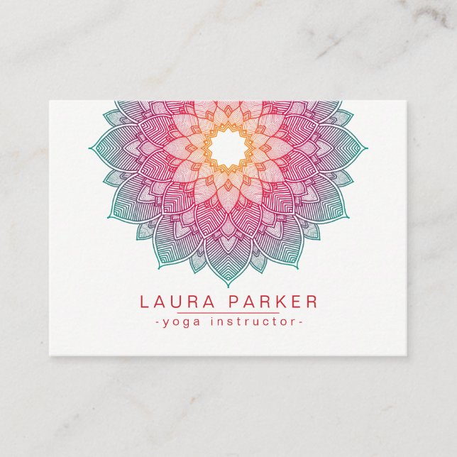 Mandala Lotus Flower Yoga Pink Holistic Business Card (Front)
