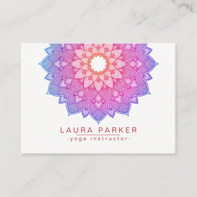 Mandala Lotus Flower Yoga Pink Holistic Business Card (Front)