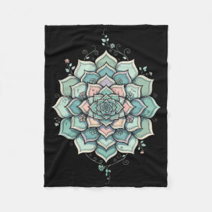 Mandala Lotus Zen Art Boho Buddha Botanical Succul Fleece Blanket