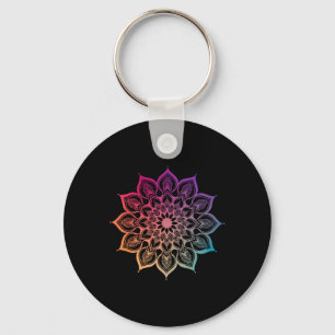 Mandala Lotus Zen Art Boho Buddha Botanical Succul Key Ring