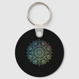 Mandala Lotus Zen Art Boho Buddha Botanical Succul Key Ring
