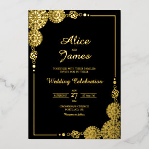 Mandala Luxury Black Gold Foil Wedding Invitation