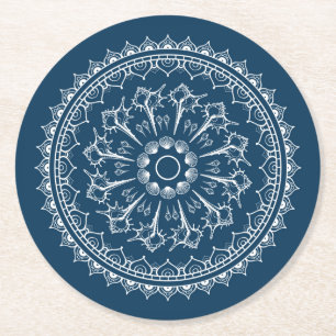 Mandala Made Of Seashells Round Paper Coaster