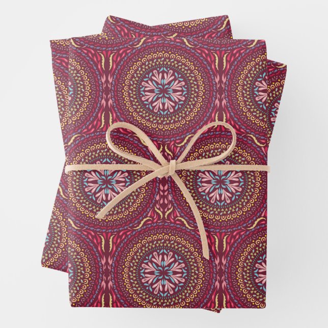 Mandala Magenta Design Wrapping Paper Sheet (In situ)