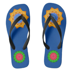 Mandala Magic Chakra Enhancing Blue Sea Flip Flops