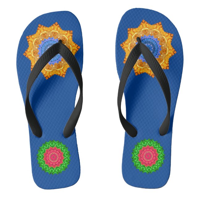 Mandala Magic Chakra Enhancing Blue Sea Flip Flops (Footbed)
