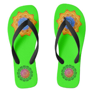 Mandala Magic Chakra Enhancing Bright Green Flip Flops