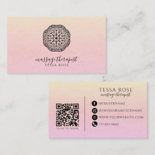 Mandala Massage Therapist QR Code Pastel Gradient Business Card