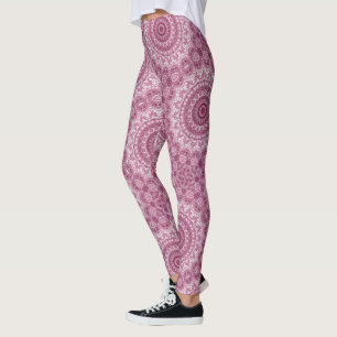 Mandala Medallion in Pink and White Leggings