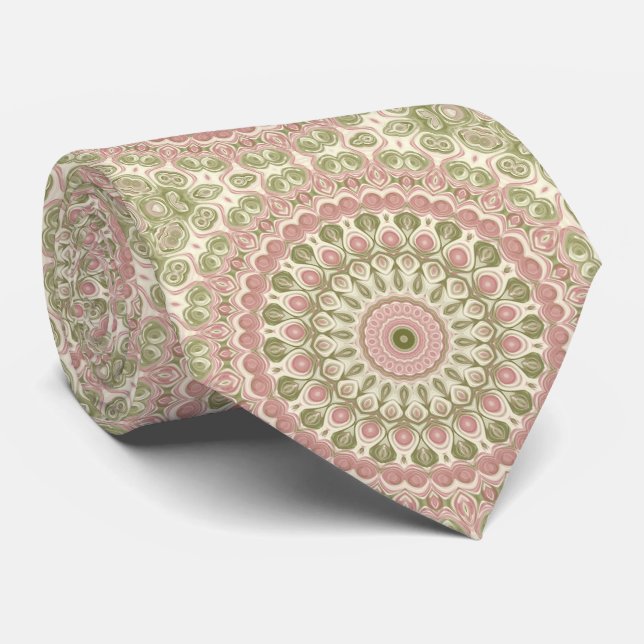Mandala Medallion in Rose Pink and Olive Green Tie (Rolled)