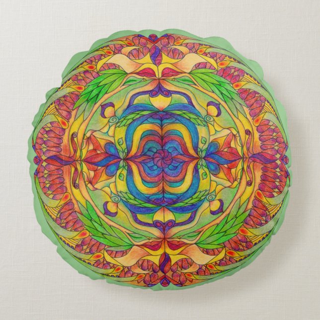 Mandala Meditation Floor Pillow Cushion - Sage (Front)