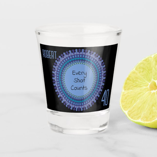 Mandala Men's 40th Birthday Party Add Name Text Shot Glass (Front)
