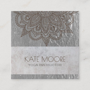 Mandala Metallic Silver Yoga Square Business Card