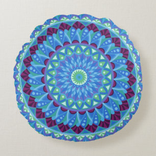 Mandala Midnight Dreams Blue Boho Zen Round Cushion