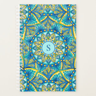 Mandala Monogram Blue Floral Turquoise Pattern Planner