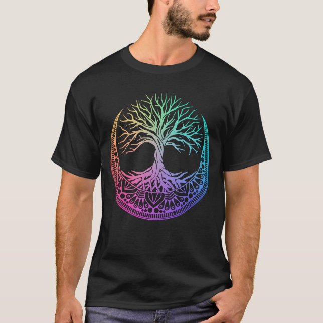 Mandala Moon Reiki Master Yoga Meditation Tree T-Shirt (Front)