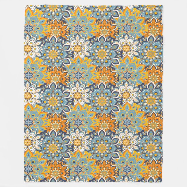 Mandala/Moroccan Tile Pattern Fleece Blanket (Front)